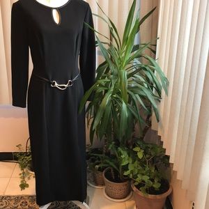 Black maxi dress with leather trimming &buckle